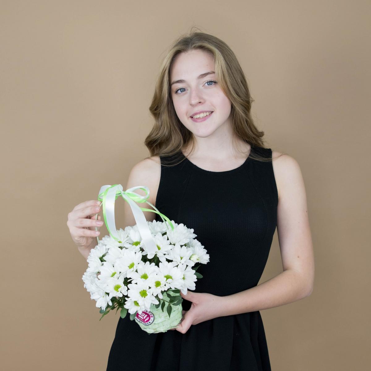 Хризантема белая в корзине (№ - 15120klg)