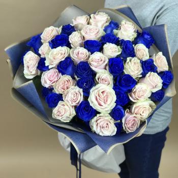 Белая и Синяя Роза 51шт 70см (Эквадор) [артикул букета  19208k]